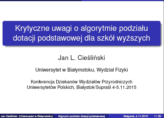 Krytyczne uwagi o algorytmie podziału dotacji podstawowej