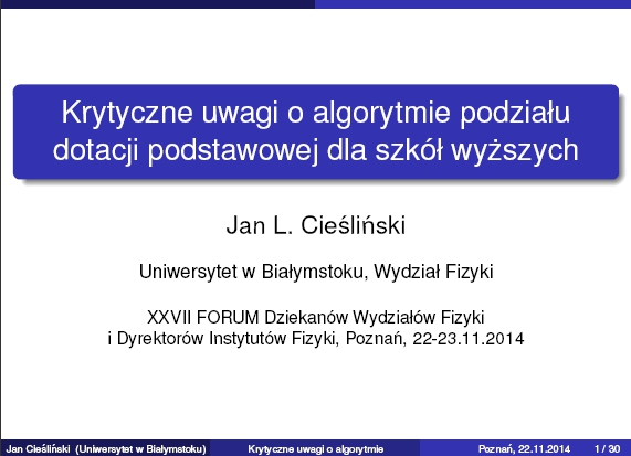 Krytyczne uwagi o algorytmie podziału dotacji podstawowej/Poznań